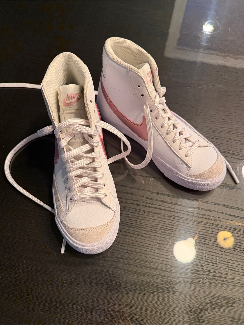 Nike Kids High-Top Sneakers in White and Pink